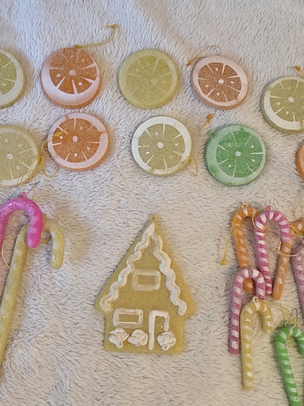 VTG SEARS Roebuck 70S SUGARED Candy FRUIT CHRISTMAS ORNAMENTS PASTEL